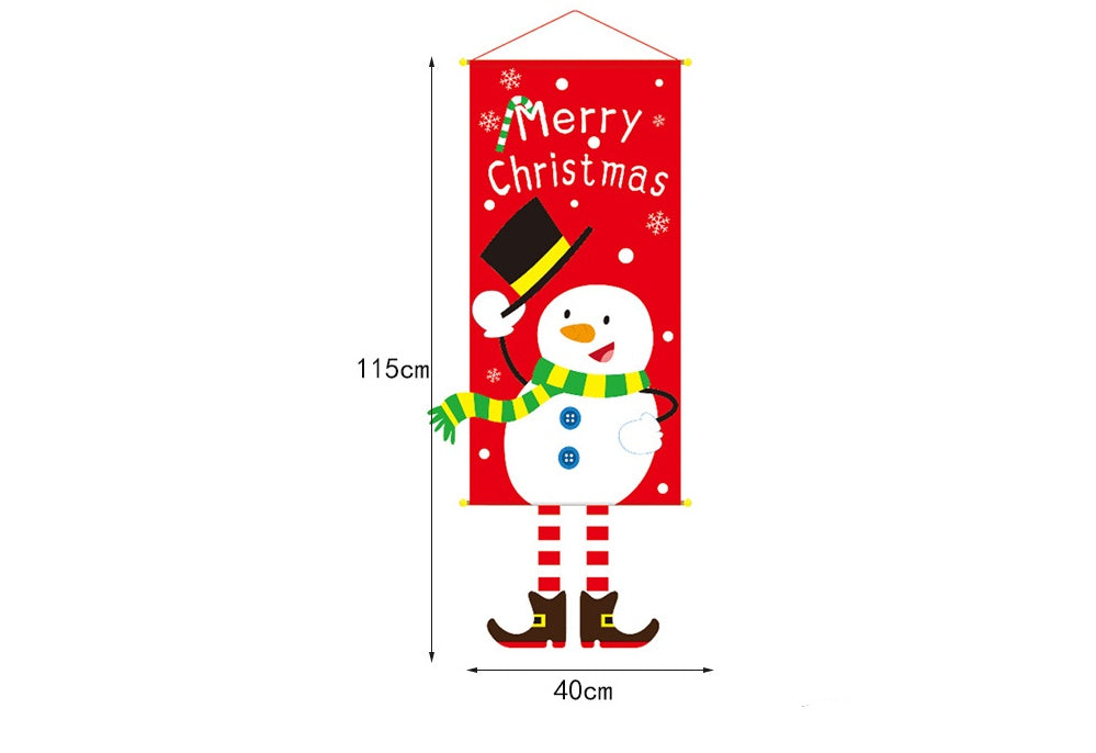 HKM-080595 Christmas Themed Cloth Window Decoration Set - Snowman, Santa Claus, Elk, Wreath, Tree, Elf - 115x40cm