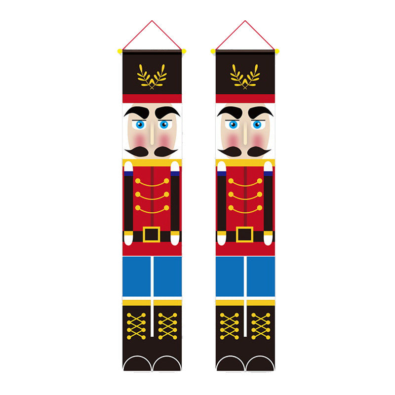 HKM-080595 Christmas Themed Cloth Window Decoration Set - Snowman, Santa Claus, Elk, Wreath, Tree, Elf - 115x40cm