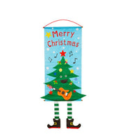 HKM-080595 Christmas Themed Cloth Window Decoration Set - Snowman, Santa Claus, Elk, Wreath, Tree, Elf - 115x40cm