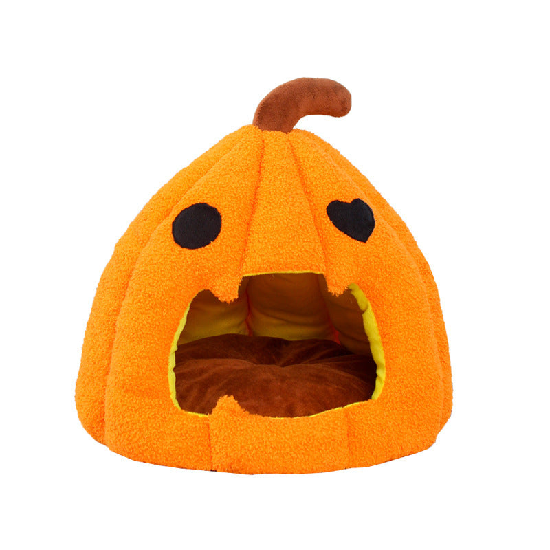 HKM-080787 Cozy Cat and Dog Pumpkin Shaped Sleeping Hut for Small Pets - Warm Semi-Enclosed Bed