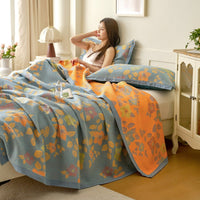 HKM-080979 Cotton Colored Mesh Double Layer Summer Quilt with 2 Pillowcases