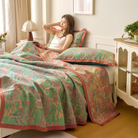 HKM-080979 Cotton Colored Mesh Double Layer Summer Quilt with 2 Pillowcases