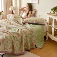HKM-080979 Cotton Colored Mesh Double Layer Summer Quilt with 2 Pillowcases