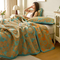 HKM-080979 Cotton Colored Mesh Double Layer Summer Quilt with 2 Pillowcases