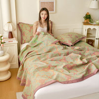 HKM-080979 Cotton Colored Mesh Double Layer Summer Quilt with 2 Pillowcases