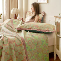 HKM-080979 Cotton Colored Mesh Double Layer Summer Quilt with 2 Pillowcases