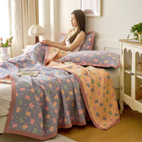 HKM-080979 Cotton Colored Mesh Double Layer Summer Quilt with 2 Pillowcases