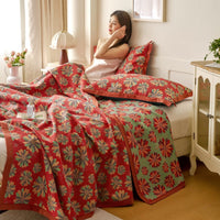 HKM-080979 Cotton Colored Mesh Double Layer Summer Quilt with 2 Pillowcases