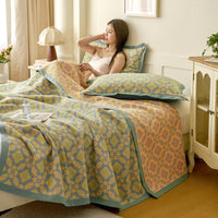 HKM-080979 Cotton Colored Mesh Double Layer Summer Quilt with 2 Pillowcases