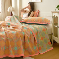 HKM-080979 Cotton Colored Mesh Double Layer Summer Quilt with 2 Pillowcases
