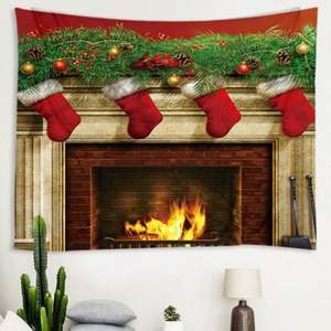 HKM-080979 Flower-Shaped Christmas Stocking Tapestry for Fireplace and Bedroom Decoration, 100% Polyester, Machine Washable, Multiple Sizes Available