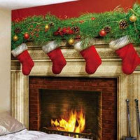 HKM-080979 Flower-Shaped Christmas Stocking Tapestry for Fireplace and Bedroom Decoration, 100% Polyester, Machine Washable, Multiple Sizes Available