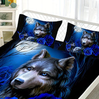 HKM-081299 Cartoon Blue Rose Pattern Microfiber Bed Sheet Set - Three-Piece Bedding Ensemble