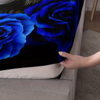 HKM-081299 Cartoon Blue Rose Pattern Microfiber Bed Sheet Set - Three-Piece Bedding Ensemble
