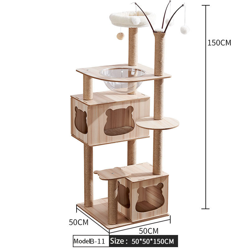 HKM-081299 Wooden Cat Crawl Nest & Scratching Board Pet House Space Capsule, Model M015