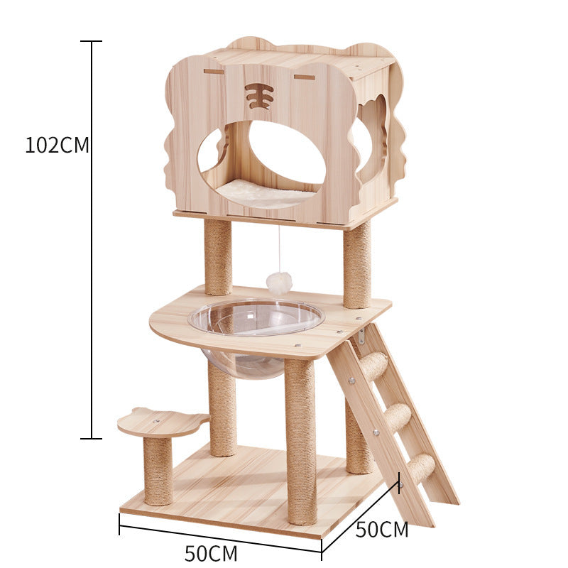 HKM-081299 Wooden Cat Crawl Nest & Scratching Board Pet House Space Capsule, Model M015