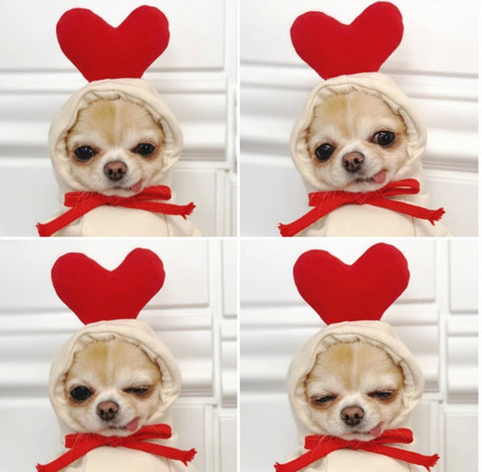 HKM-081555 Hooded Fleece Dog Sweater - Two-Legged Autumn Winter Outfit in Cream Color