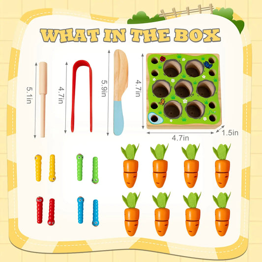 HKM-081939 Wooden Montessori Shape Sorting Puzzle Carrots Harvest Game for Kids Ages 5-14