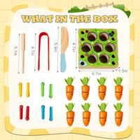 HKM-081939 Wooden Montessori Shape Sorting Puzzle Carrots Harvest Game for Kids Ages 5-14