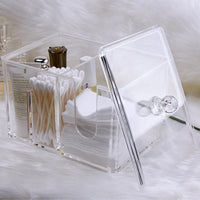 HKM-082067 Transparent Acrylic Cosmetic Storage Box with Lid and Compartments for Makeup and Accessories