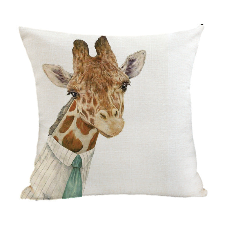 HKM-082195 Peach Skin Plush Cartoon Animal Head Throw Pillow Cover - 45x45cm Linen Decor