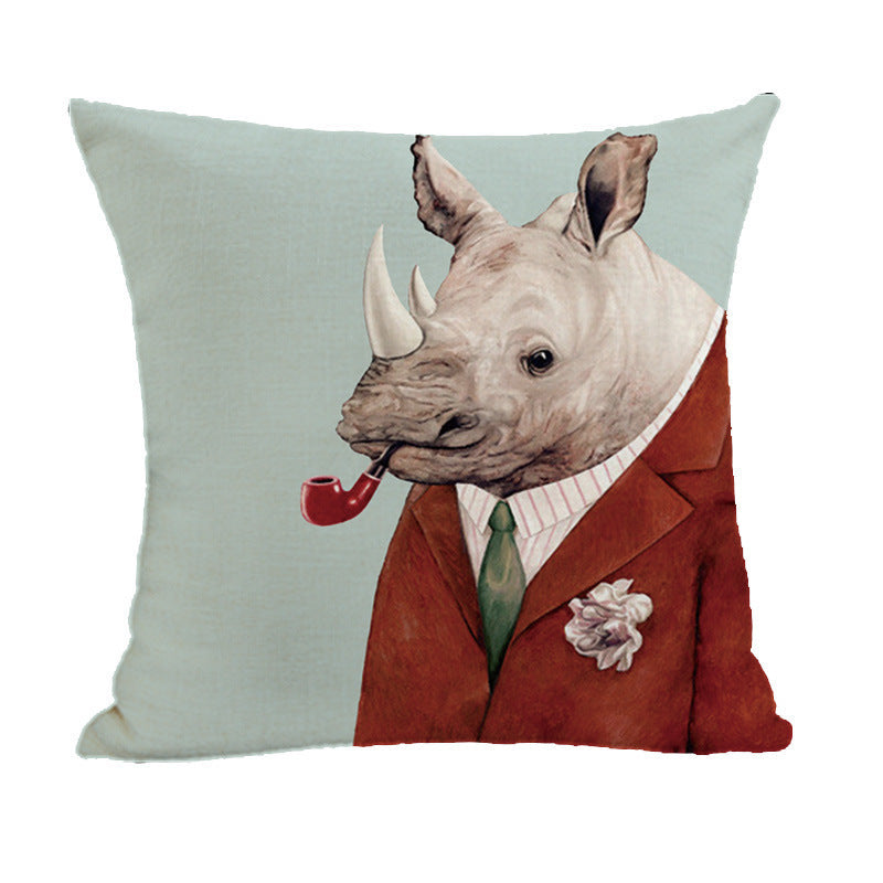 HKM-082195 Peach Skin Plush Cartoon Animal Head Throw Pillow Cover - 45x45cm Linen Decor