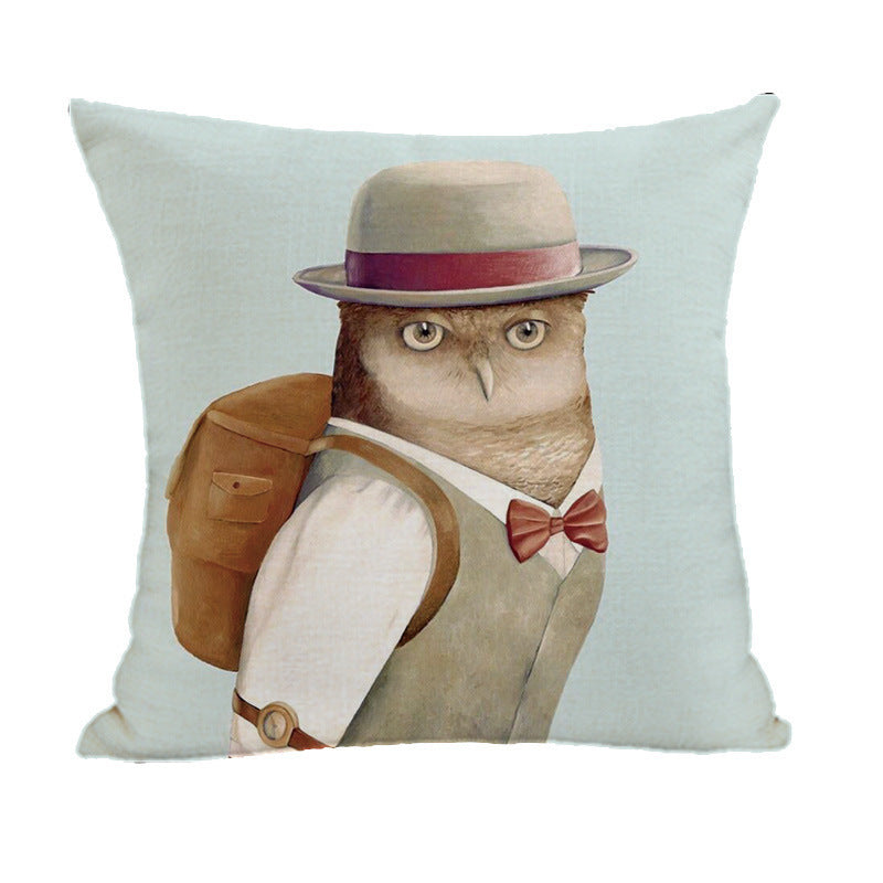 HKM-082195 Peach Skin Plush Cartoon Animal Head Throw Pillow Cover - 45x45cm Linen Decor