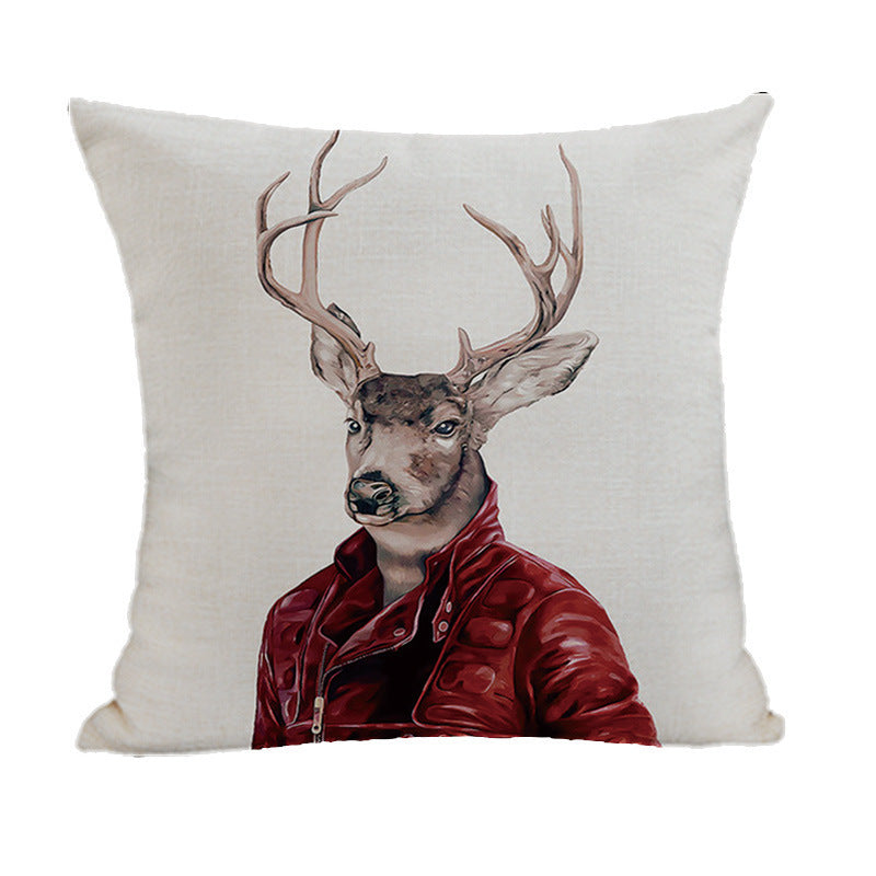 HKM-082195 Peach Skin Plush Cartoon Animal Head Throw Pillow Cover - 45x45cm Linen Decor