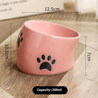 HKM-082323 Ceramic Cat Paw Pet Bowl - Oblique & Flat Mouth Design in Multiple Colors