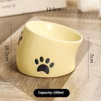 HKM-082323 Ceramic Cat Paw Pet Bowl - Oblique & Flat Mouth Design in Multiple Colors