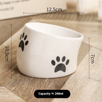 HKM-082323 Ceramic Cat Paw Pet Bowl - Oblique & Flat Mouth Design in Multiple Colors