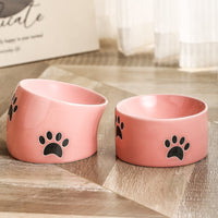 HKM-082323 Ceramic Cat Paw Pet Bowl - Oblique & Flat Mouth Design in Multiple Colors