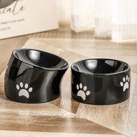 HKM-082323 Ceramic Cat Paw Pet Bowl - Oblique & Flat Mouth Design in Multiple Colors