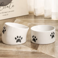 HKM-082323 Ceramic Cat Paw Pet Bowl - Oblique & Flat Mouth Design in Multiple Colors