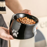 HKM-082323 Ceramic Cat Paw Pet Bowl - Oblique & Flat Mouth Design in Multiple Colors