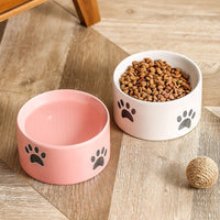 HKM-082323 Ceramic Cat Paw Pet Bowl - Oblique & Flat Mouth Design in Multiple Colors