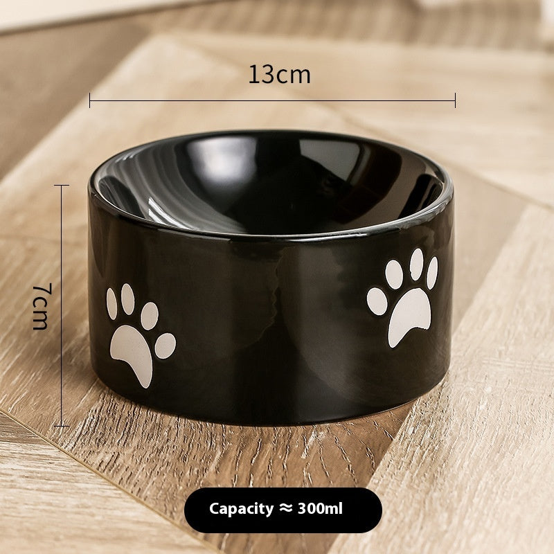 HKM-082323 Ceramic Cat Paw Pet Bowl - Oblique & Flat Mouth Design in Multiple Colors