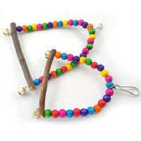 HKM-082387 Bird Ladder and Climbing Toy with Bells for Birds and Parrots - Natural Wood Design
