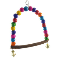 HKM-082387 Bird Ladder and Climbing Toy with Bells for Birds and Parrots - Natural Wood Design