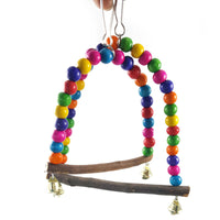 HKM-082387 Bird Ladder and Climbing Toy with Bells for Birds and Parrots - Natural Wood Design