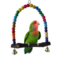 HKM-082387 Bird Ladder and Climbing Toy with Bells for Birds and Parrots - Natural Wood Design