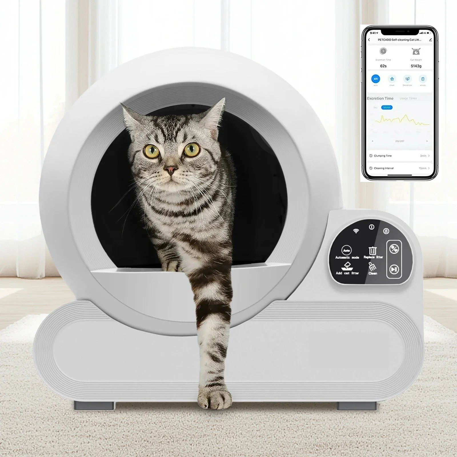 KTX-082579 Self-Cleaning 70L Cat Litter Box with Infrared Sensor for Multiple Cats, Automatic Odor Control