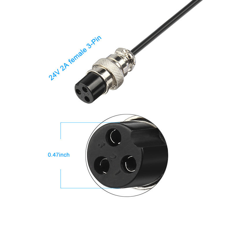 HKM-082643 Portable 48W Electric Vehicle Power Adapter with Female 3-Pin Inline Connection - Black