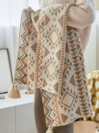 HKM-082771 Bohemian Geometric Cotton Knitted Blanket for All-Season Comfort