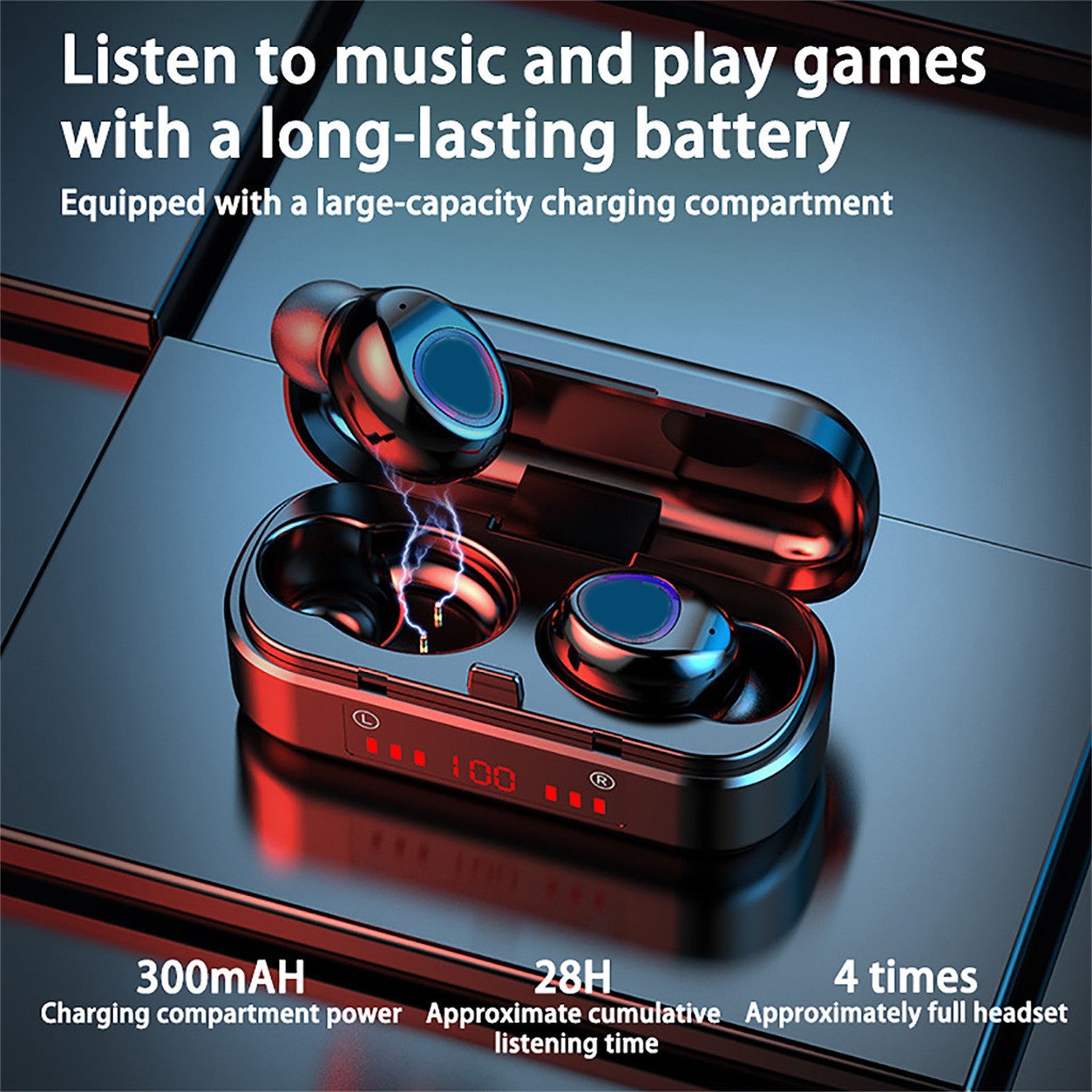 HKM-082835 Wireless Bluetooth 5.0 Touch Headset with Battery Display - Mini Binaural Stereo Earplugs