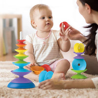 HKM-083027 Rainbow Spinning Wheel Stacking Tower Toy for Babies – Educational Sensory Balance Training for Ages 18 Months and Up