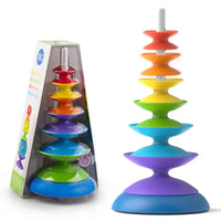 HKM-083027 Rainbow Spinning Wheel Stacking Tower Toy for Babies – Educational Sensory Balance Training for Ages 18 Months and Up