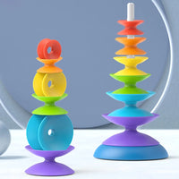 HKM-083027 Rainbow Spinning Wheel Stacking Tower Toy for Babies – Educational Sensory Balance Training for Ages 18 Months and Up
