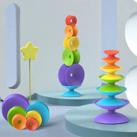 HKM-083027 Rainbow Spinning Wheel Stacking Tower Toy for Babies – Educational Sensory Balance Training for Ages 18 Months and Up