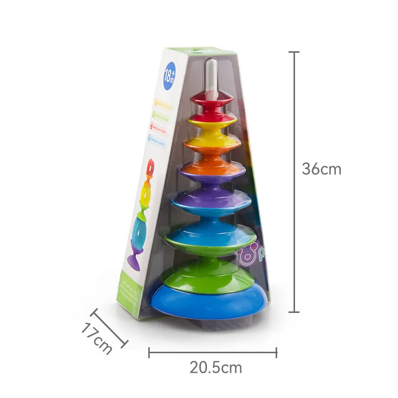 HKM-083027 Rainbow Spinning Wheel Stacking Tower Toy for Babies – Educational Sensory Balance Training for Ages 18 Months and Up